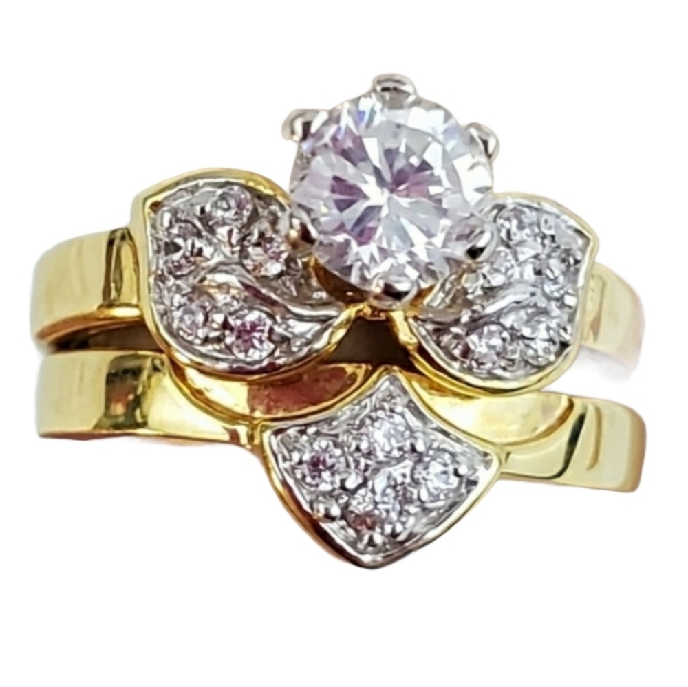 Gold Plated Wedding Band Set Cubic Zirconia  Size 5*